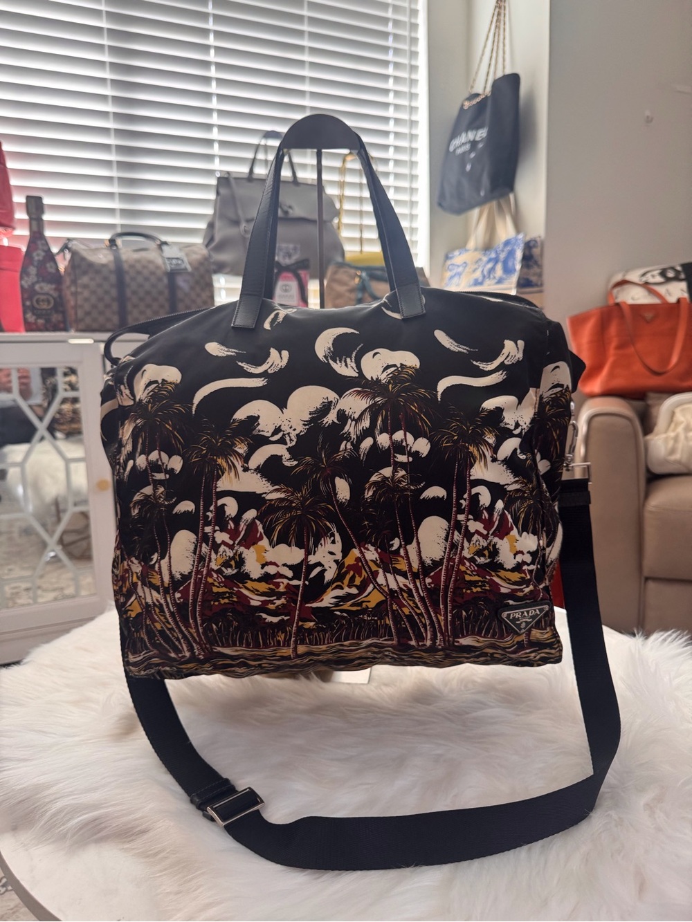 Prada Tessuto Stampato 2-Way Satchel/Duffle Bag